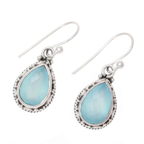 Alternate image for Teardrop Chalcedony Dangle Earrings in Aqua from India Sky Mist