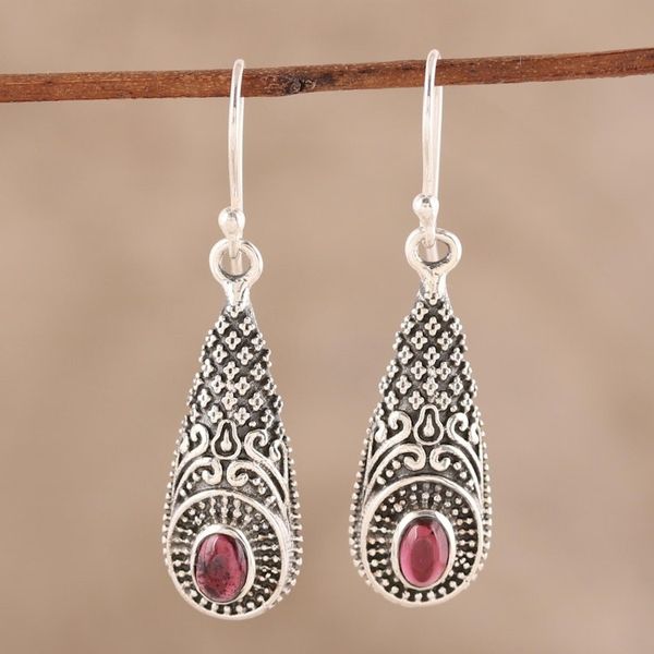 Alternate image for Patterned Garnet Dangle Earrings from India Regal Drops