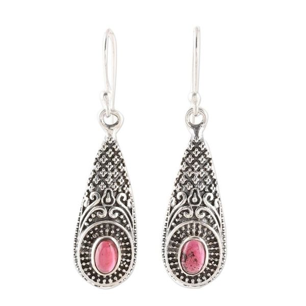Alternate image for Patterned Garnet Dangle Earrings from India Regal Drops