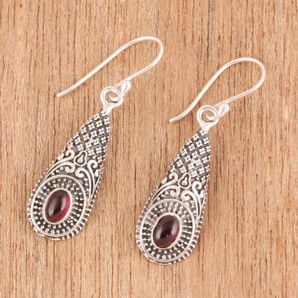 Alternate image for Patterned Garnet Dangle Earrings from India Regal Drops