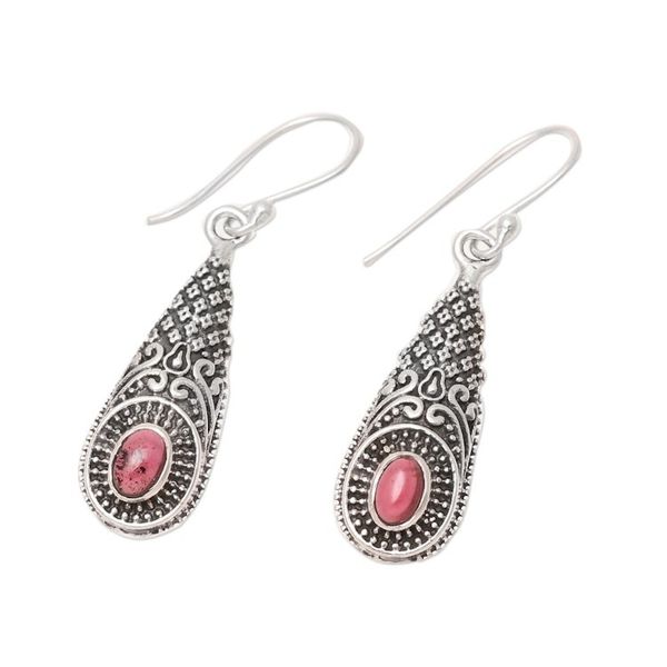 Alternate image for Patterned Garnet Dangle Earrings from India Regal Drops
