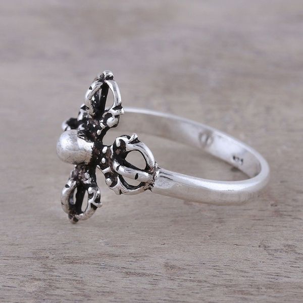 Alternate image for Sterling Silver Openwork and Dot Motif Flower Cocktail Ring Compass Rose