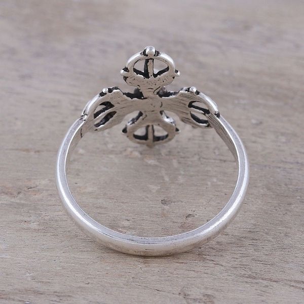 Alternate image for Sterling Silver Openwork and Dot Motif Flower Cocktail Ring Compass Rose