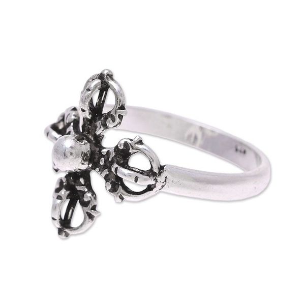 Alternate image for Sterling Silver Openwork and Dot Motif Flower Cocktail Ring Compass Rose