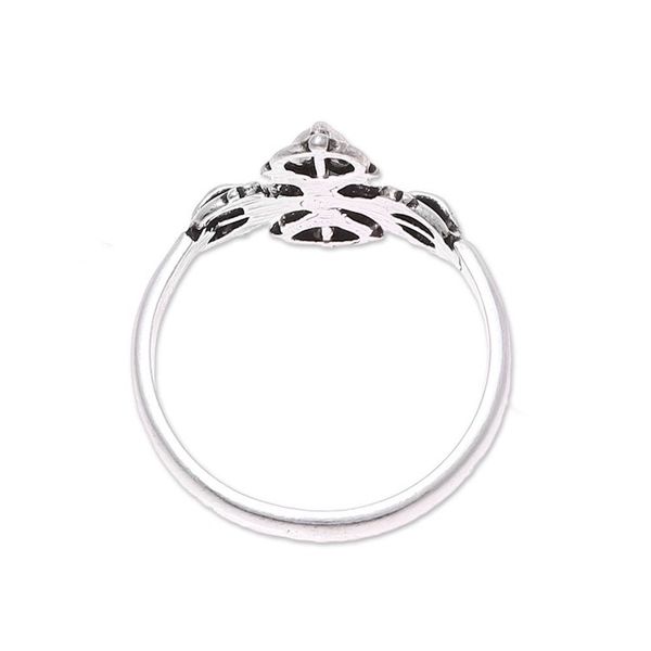 Alternate image for Sterling Silver Openwork and Dot Motif Flower Cocktail Ring Compass Rose