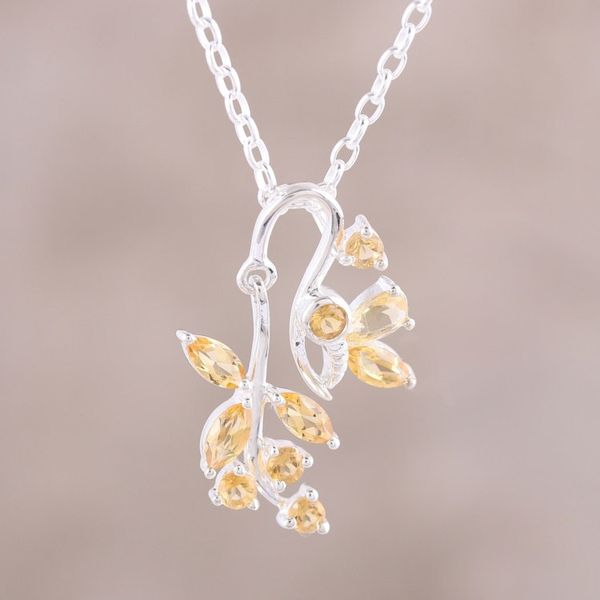 Alternate image for Citrine Sterling Silver Butterfly Flowers Pendant Necklace Butterfly Dazzle in Yellow