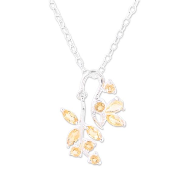 Alternate image for Citrine Sterling Silver Butterfly Flowers Pendant Necklace Butterfly Dazzle in Yellow