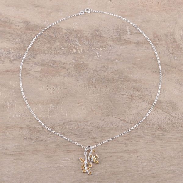 Alternate image for Citrine Sterling Silver Butterfly Flowers Pendant Necklace Butterfly Dazzle in Yellow