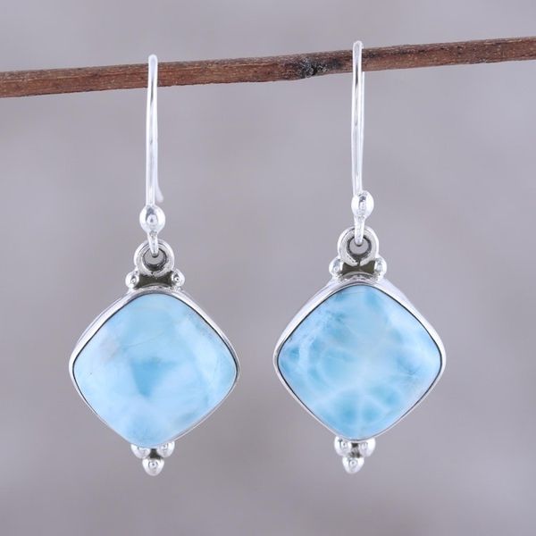 Alternate image for Larimar Dangle Earrings from India Gleaming Grandeur