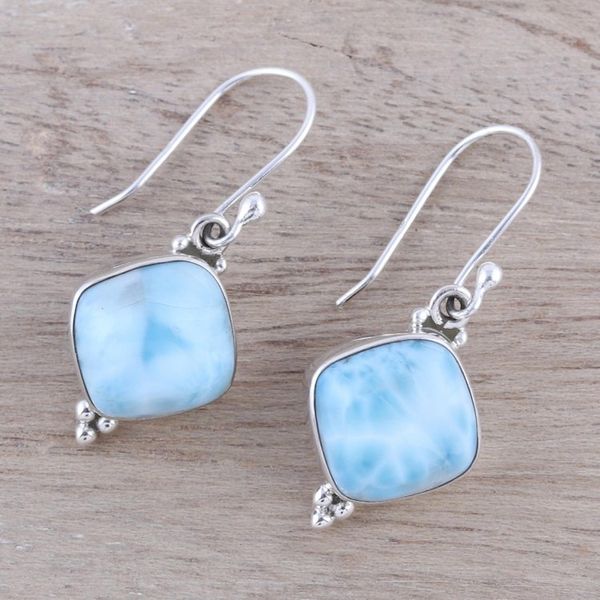 Alternate image for Larimar Dangle Earrings from India Gleaming Grandeur