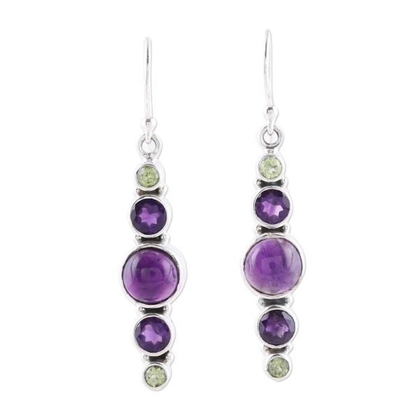 Alternate image for Amethyst and Peridot Sterling Silver Dangle Earrings Peaceful Fusion
