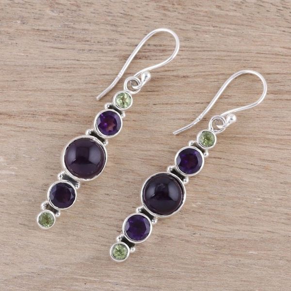 Alternate image for Amethyst and Peridot Sterling Silver Dangle Earrings Peaceful Fusion