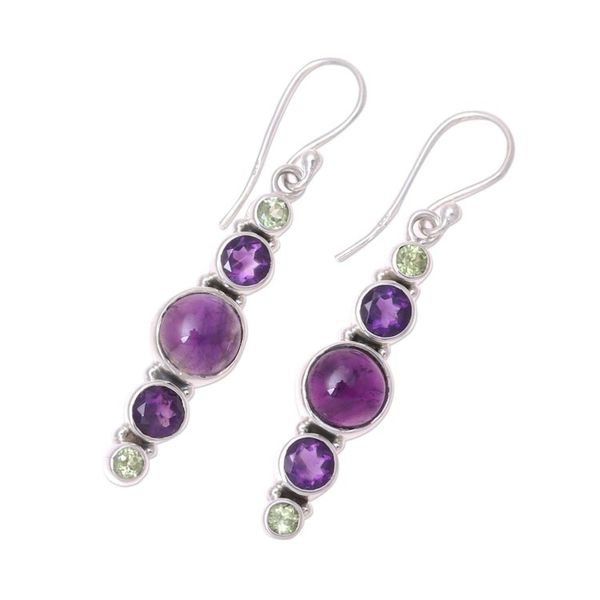 Alternate image for Amethyst and Peridot Sterling Silver Dangle Earrings Peaceful Fusion