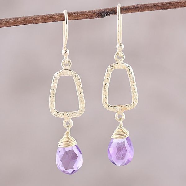 Alternate image for 18k Gold Plated Amethyst Dangle Earrings from India Dancing Frames
