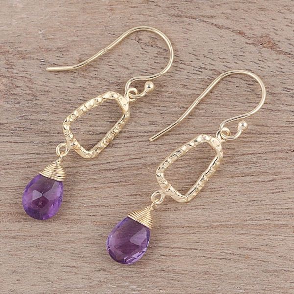 Alternate image for 18k Gold Plated Amethyst Dangle Earrings from India Dancing Frames