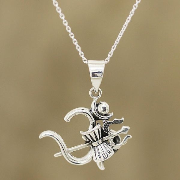 Alternate image for Sterling Silver Shiva Trident Pendant Necklace from India Shivas Grace