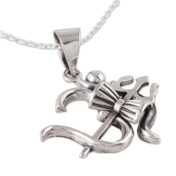 Alternate image for Sterling Silver Shiva Trident Pendant Necklace from India Shivas Grace