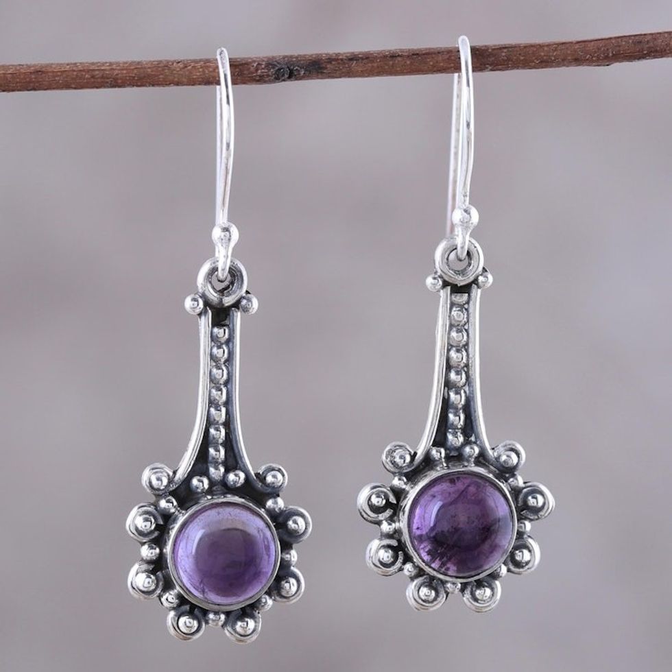 Amethyst and Sterling Silver Dangle Earrings from India 'Magical Pendulums'