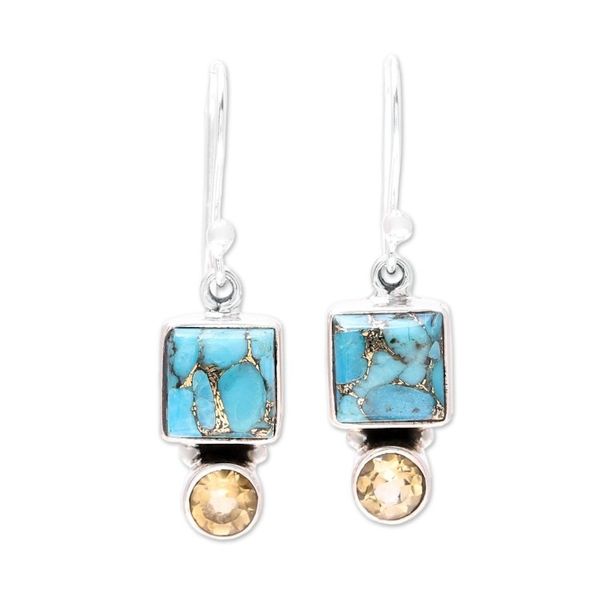 Alternate image for Citrine and Composite Turquoise Dangle Earrings from India Creative Beauty