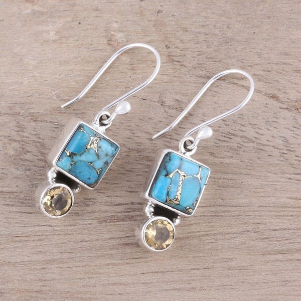 Alternate image for Citrine and Composite Turquoise Dangle Earrings from India Creative Beauty