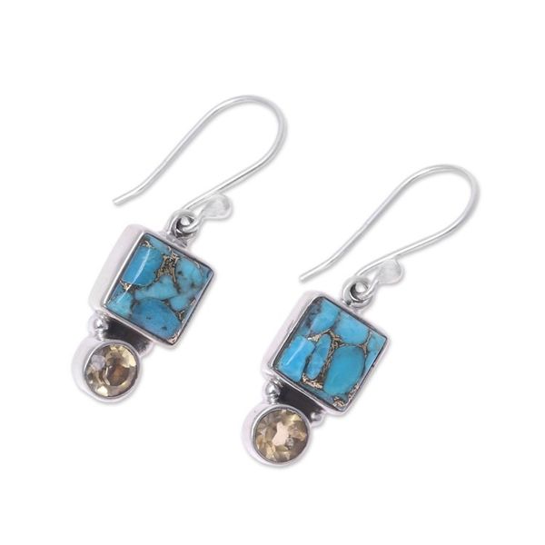 Alternate image for Citrine and Composite Turquoise Dangle Earrings from India Creative Beauty