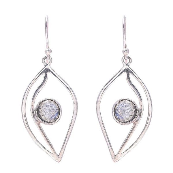 Alternate image for Leaf-Shaped Labradorite Dangle Earrings from India Leafy Glimmer