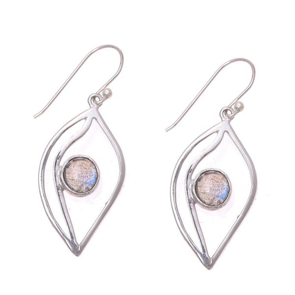 Alternate image for Leaf-Shaped Labradorite Dangle Earrings from India Leafy Glimmer