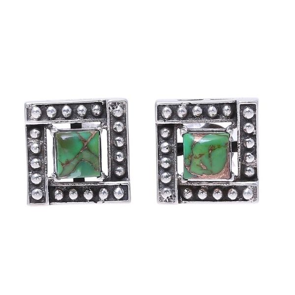 Alternate image for Square Green Composite Turquoise Stud Earrings from India Beautiful Windows in Green