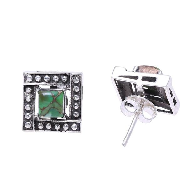 Alternate image for Square Green Composite Turquoise Stud Earrings from India Beautiful Windows in Green