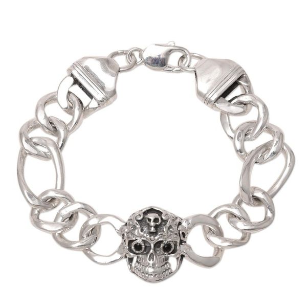 Alternate image for Mens Onyx Skull Pendant Bracelet from India Macabre Style