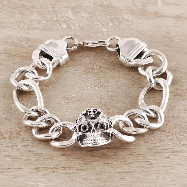 Alternate image for Mens Onyx Skull Pendant Bracelet from India Macabre Style