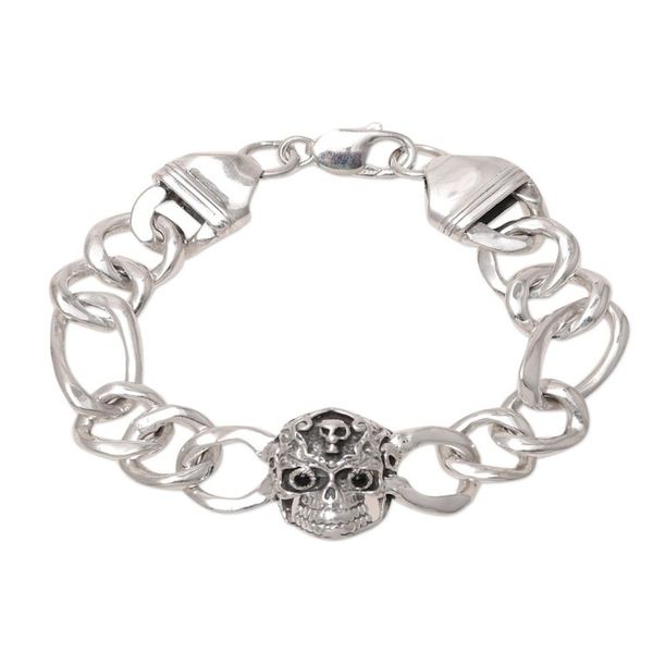 Alternate image for Mens Onyx Skull Pendant Bracelet from India Macabre Style