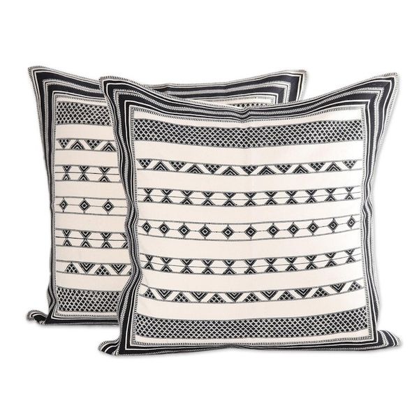 Alternate image for Cotton Cushion Covers with Black Geometric Patterns Pair Geometric Stripes