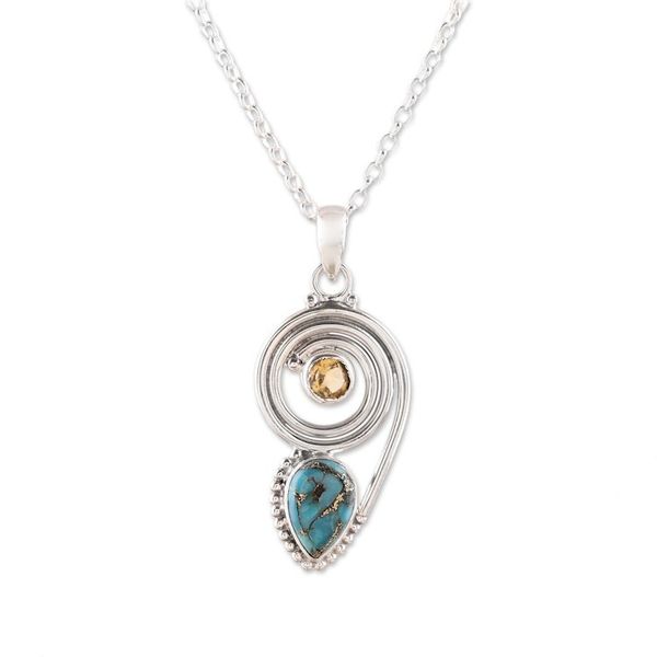 Alternate image for Citrine and Composite Turquoise Pendant Necklace from India Wondrous Coil