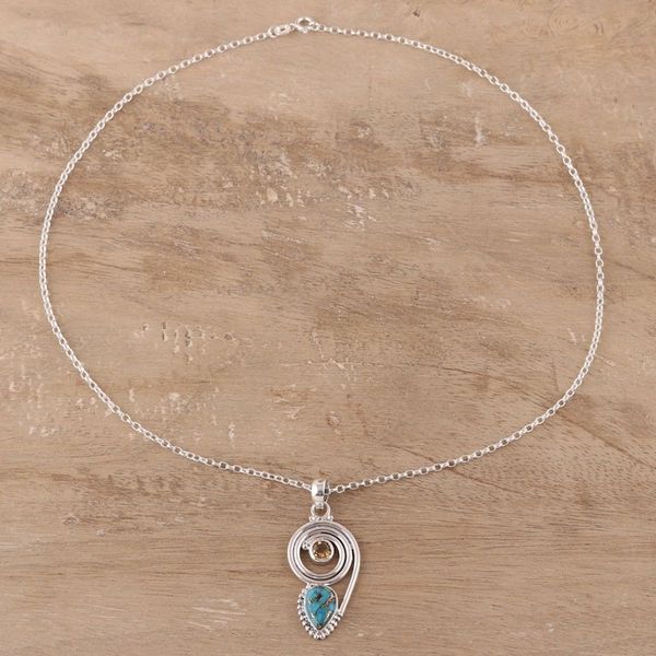Alternate image for Citrine and Composite Turquoise Pendant Necklace from India Wondrous Coil
