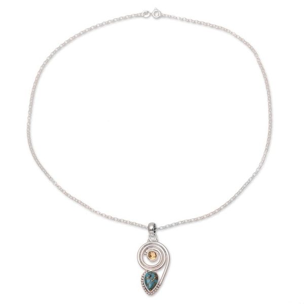 Alternate image for Citrine and Composite Turquoise Pendant Necklace from India Wondrous Coil