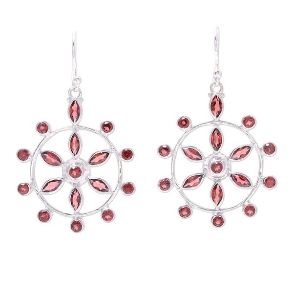 Alternate image for Wheel-Shaped Garnet Dangle Earrings from India Dazzling Wheels