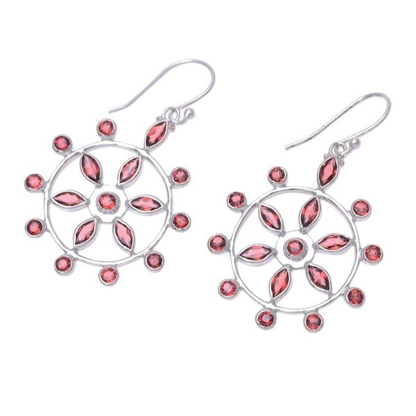 Alternate image for Wheel-Shaped Garnet Dangle Earrings from India Dazzling Wheels
