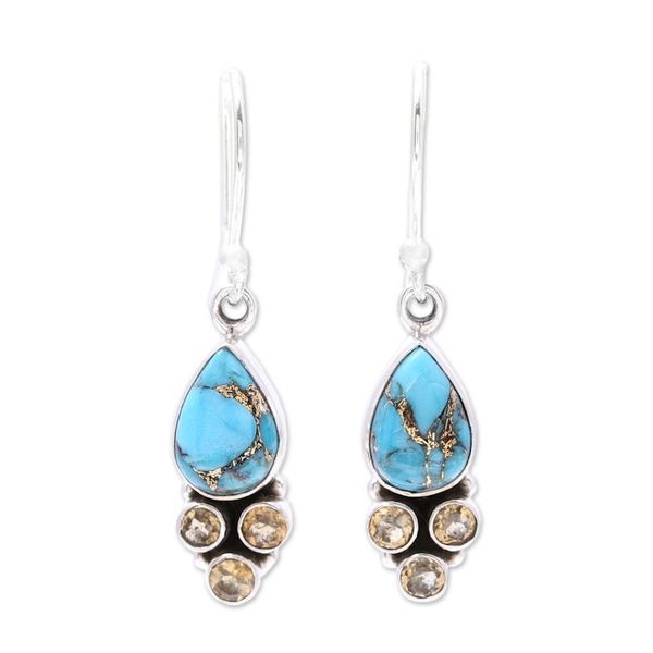 Alternate image for Citrine and Composite Turquoise Dangle Earrings from India Sunny Dew