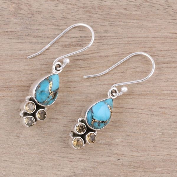 Alternate image for Citrine and Composite Turquoise Dangle Earrings from India Sunny Dew