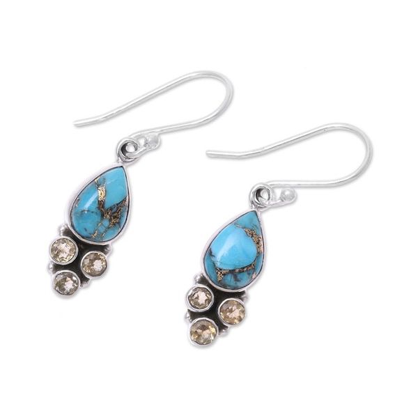Alternate image for Citrine and Composite Turquoise Dangle Earrings from India Sunny Dew