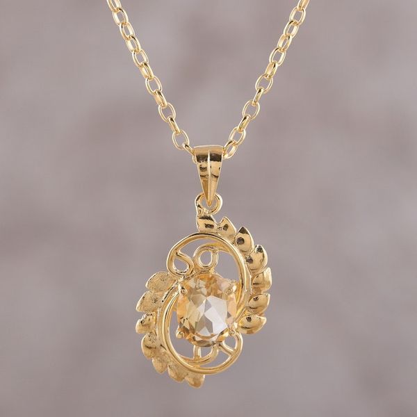 Alternate image for 22k Gold Plated Sterling Silver and Citrine Pendant Necklace Golden Sunbeam