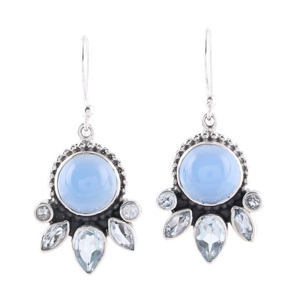 Alternate image for Chalcedony and Blue Topaz Sterling Silver Dangle Earrings Sky Shimmer