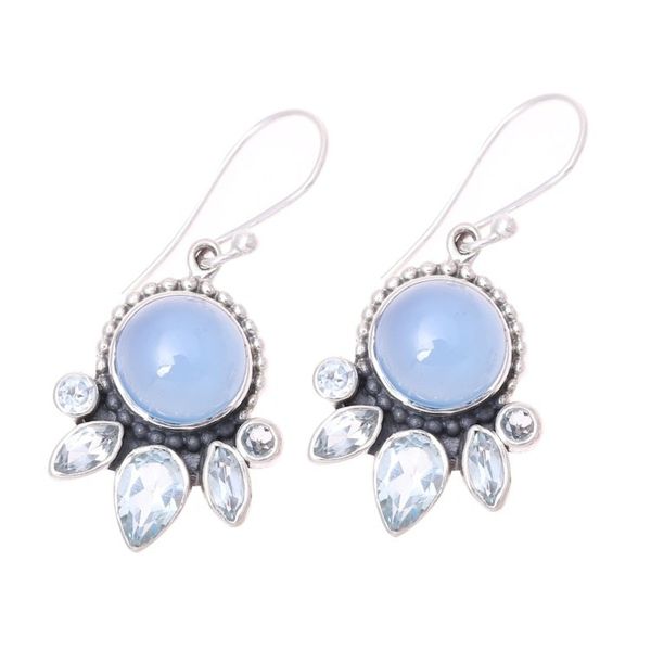 Alternate image for Chalcedony and Blue Topaz Sterling Silver Dangle Earrings Sky Shimmer