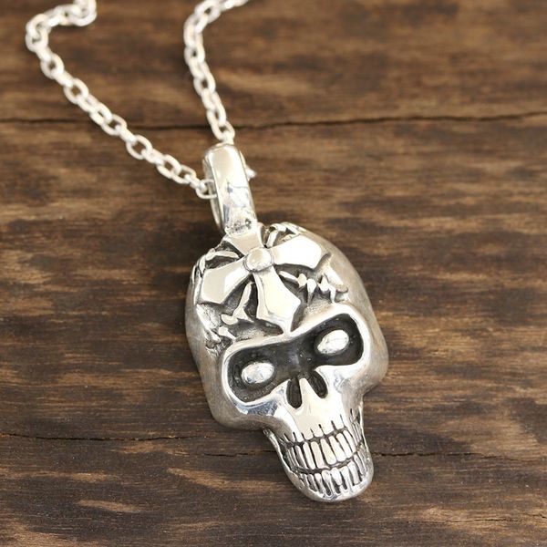 Alternate image for Sterling Silver Skull Cross Pendant Necklace from India Grinning Cross