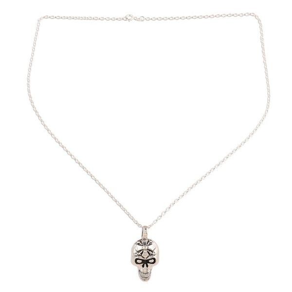 Alternate image for Sterling Silver Skull Cross Pendant Necklace from India Grinning Cross