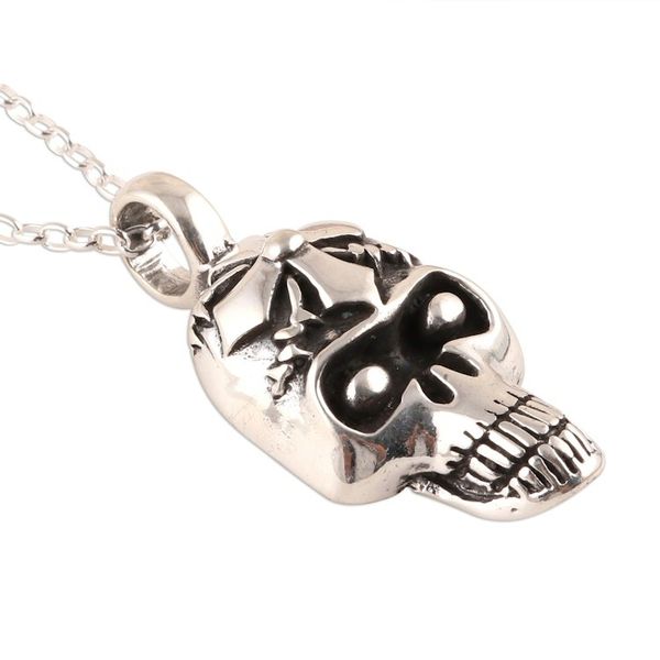 Alternate image for Sterling Silver Skull Cross Pendant Necklace from India Grinning Cross