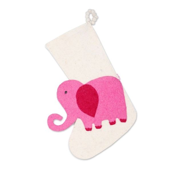 Alternate image for Ivory and Pink Elephant Christmas Stocking from India Holiday Elephant in Pink