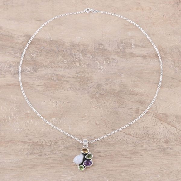 Alternate image for Multi-Gemstone and Sterling Silver Pendant Necklace Color Shower