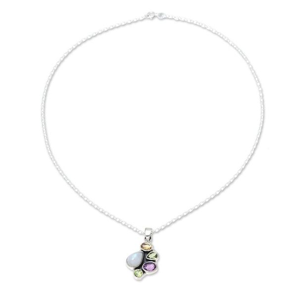 Alternate image for Multi-Gemstone and Sterling Silver Pendant Necklace Color Shower